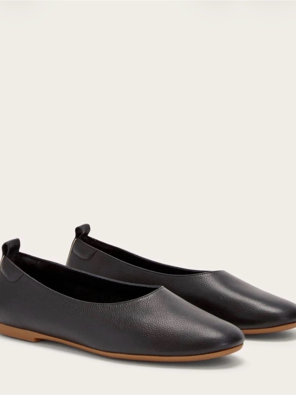 Everlane Black Leather Ballet Flats with Tan Outsole New